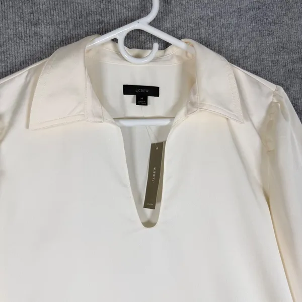 J.Crew Size-M Womens Ivory Satin Split Neck Long Sleeve Blouse Top Office - Image 5