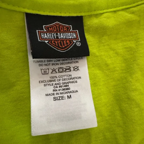 Harley Davidson Neon Green V Neck Tee Size M NWOT Biker Shirt New Graphic Style - Image 4
