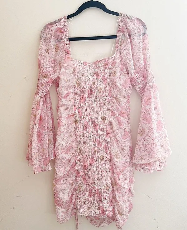 VICI | Pink Floral Smocked Long Sleeve Dress - Image 7