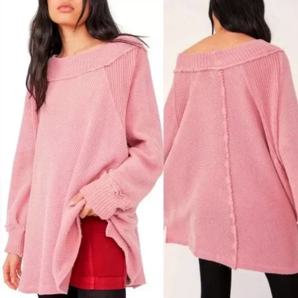 Free People We The Free Oversized Thermal Small Pink Sweater Top She’s a Keeper - Image 2