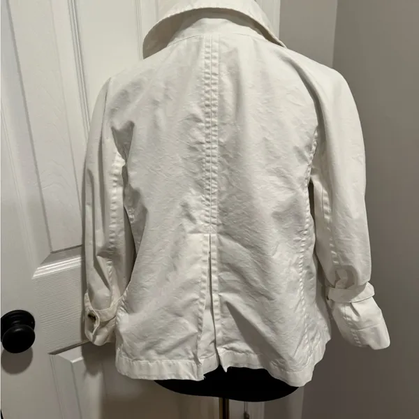 Banana Republic White Trench Jacket Wide Collar Roll Tab Sleeves Chic Coat - Image 6