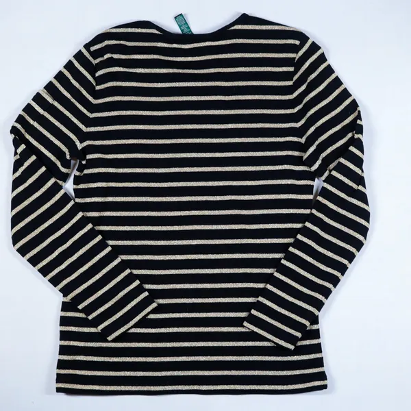 Lauren‎ Ralph Lauren Top Womens Large Black Gold Metallic Striped Long Sleeve L - Image 2