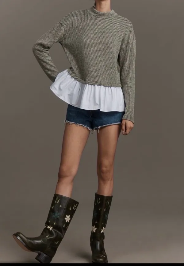 Anthropologie Maeve Bow-Back Twofer Oversized Top/Sweatshirt, Size XS - Image 4