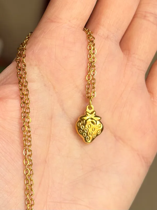 Handmade gold tone fully stainless steel simple fairy strawberry necklace🍓 - Image 5
