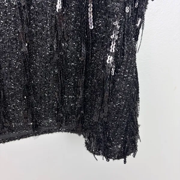Loft Sequin Fringe Square Neck Cami Black Party Top‎ Evening Glam Size Large - Image 8