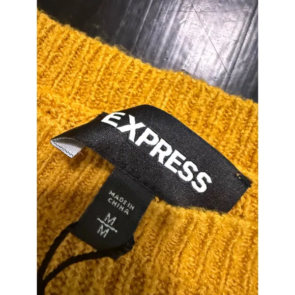 Express Mustard Yellow Shaker Stitch Knit Crew Neck Oversized Sweater Womens‎ M - Image 4