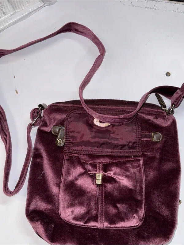 Plum Velvet Crossbody Bag with Antique Brass Hardware - Image 2