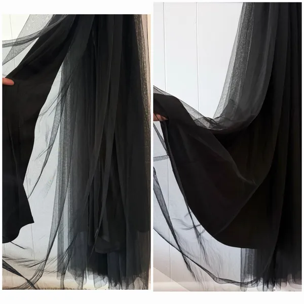 Black Tulle Maxi Dress Plunge Halter Open Back Slit Prom Evening Luxxel S NWT - Image 6