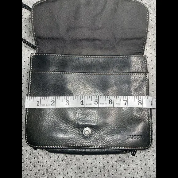 FOSSIL Crossbody Bag Purse Black Leather‎ Organizer - Image 6