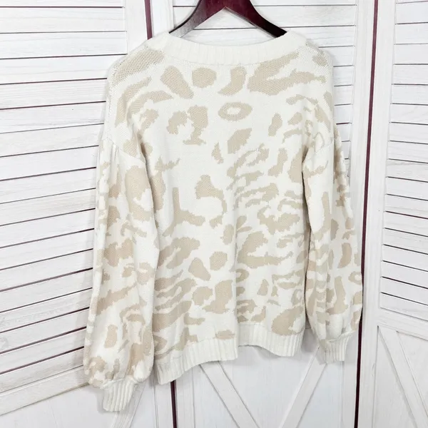 Pink Lily Animal Cheetah Print Balloon Sleeve Sweater Ivory Tan‎ Small - Image 9