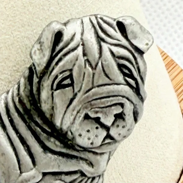 Vintage JJ Jonette Shar Pei Dog Brooch Pewter Tone Signed ©1985 - Image 4