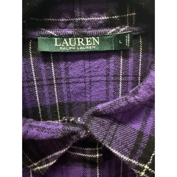 Lauren Ralph Lauren Nightgown Womens Large Plaid Flannel Crest Sleepshirt - Image 4
