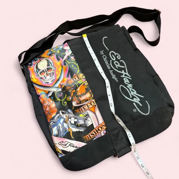 Y2K Ed Hardy Gothic Grunge School Book Laptop Messenger crossbody Bag Purse Tattoo Skull Graphic Dark Academia Preppy Vintage 2000s - Image 6