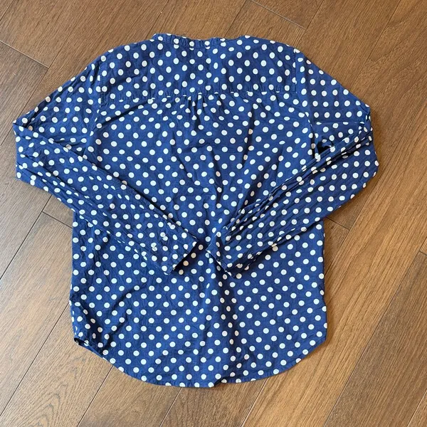 J. Crew Blue Polka Dot Blouse with Ruffle Detail Size Small C2-010 - Image 6