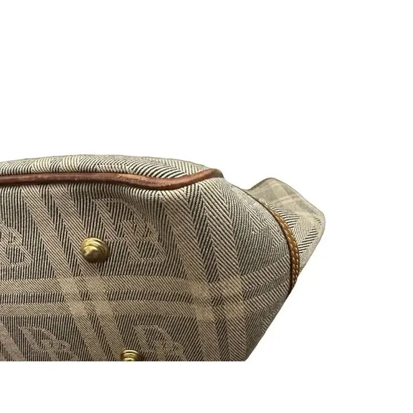 Vintage Dooney & Bourke Brown Tan Plaid Leather Trim Womens Purse Tote Bag - Image 8