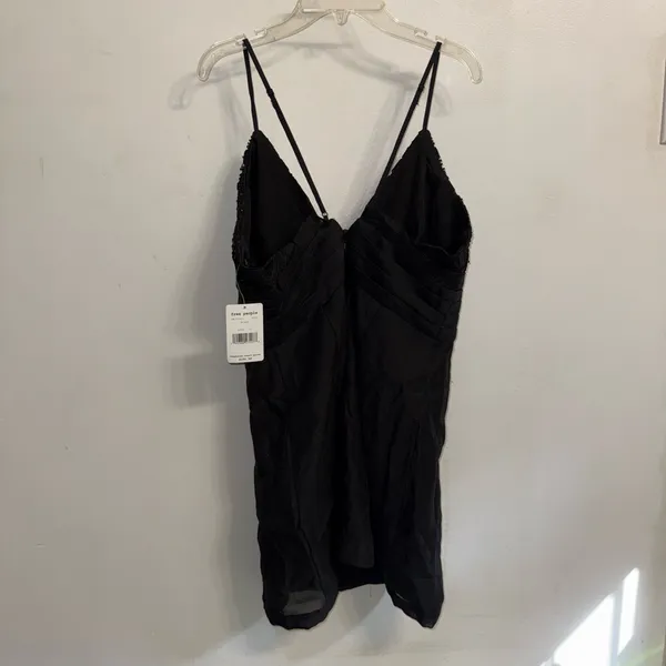 NWT $250 Free People Black We Go Together Beaded Mini V-Neck Dress 12 - Image 4