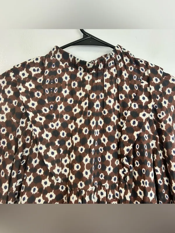 Sea Brown Abstract Mixed Print High Neck Ruffle Tiered Mini Dress Size 0 - Image 3