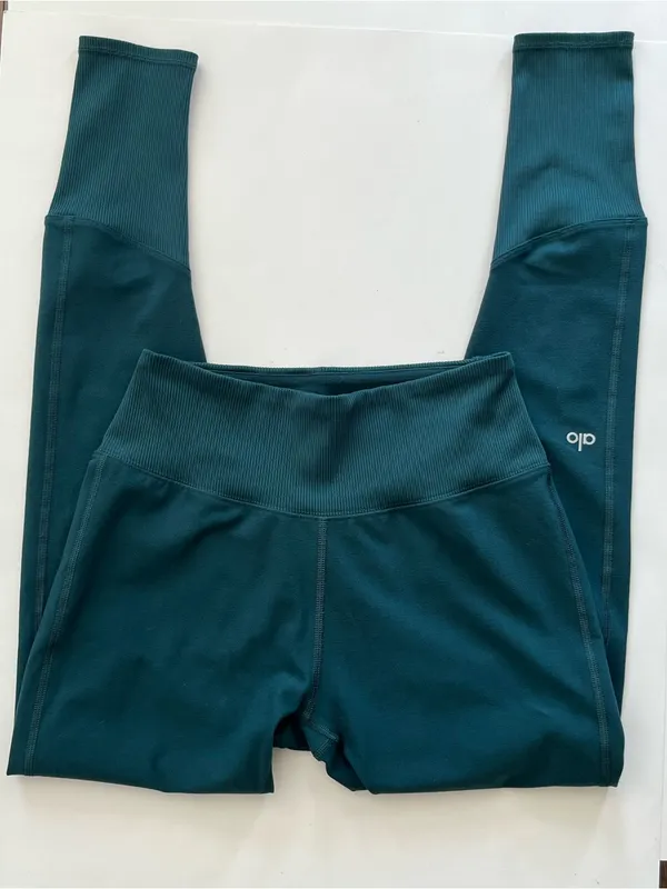 Lululemon Alo yoga High-Waist Alosoft Lounge Leggings midnight green large ribbed waist - Image 6