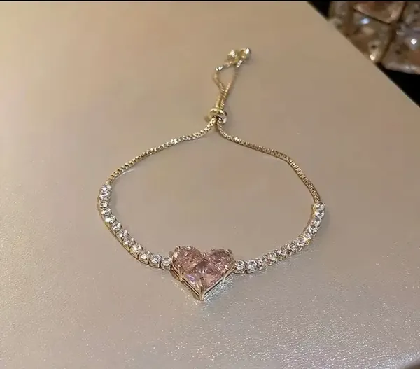 1pc Cool Style Sparkling Zirconia Heart Bracelet Pink - Image 4