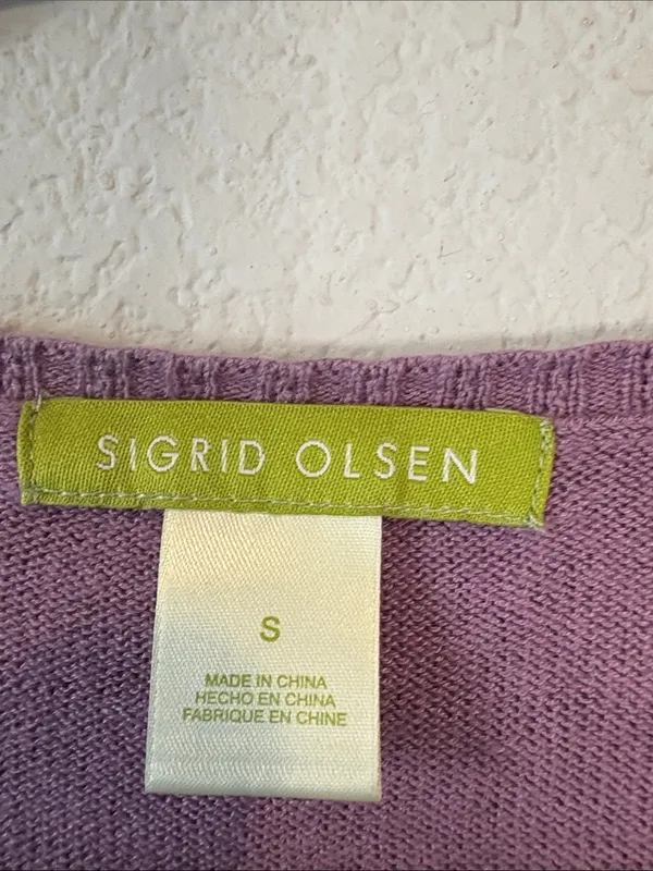 Sigrid Olsen Lavender Button-Front Cardigan with jeweled buttons small - Image 2