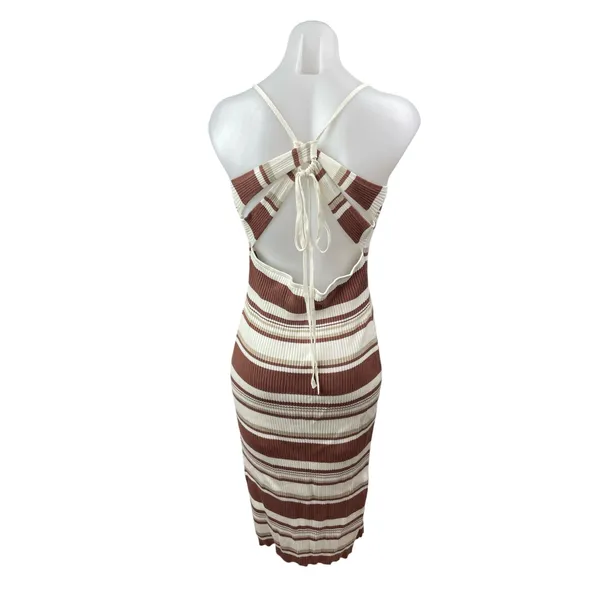 Abercrombie & Fitch Brown Ribbed Knit Cami Slit Tie Tank Midi Bodycon Dress Sz L - Image 4