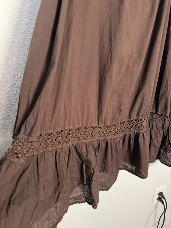 Free People Y2K Brown Long Flowy Maxi Peasant Skirt - Image 5