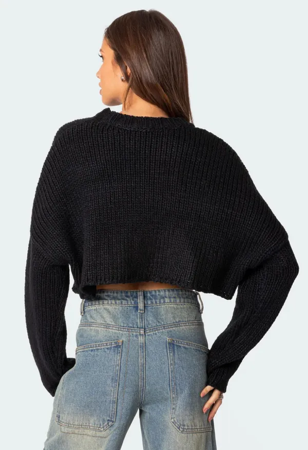 Edikted Crop Long Sleeve Sweater Navy - Image 4