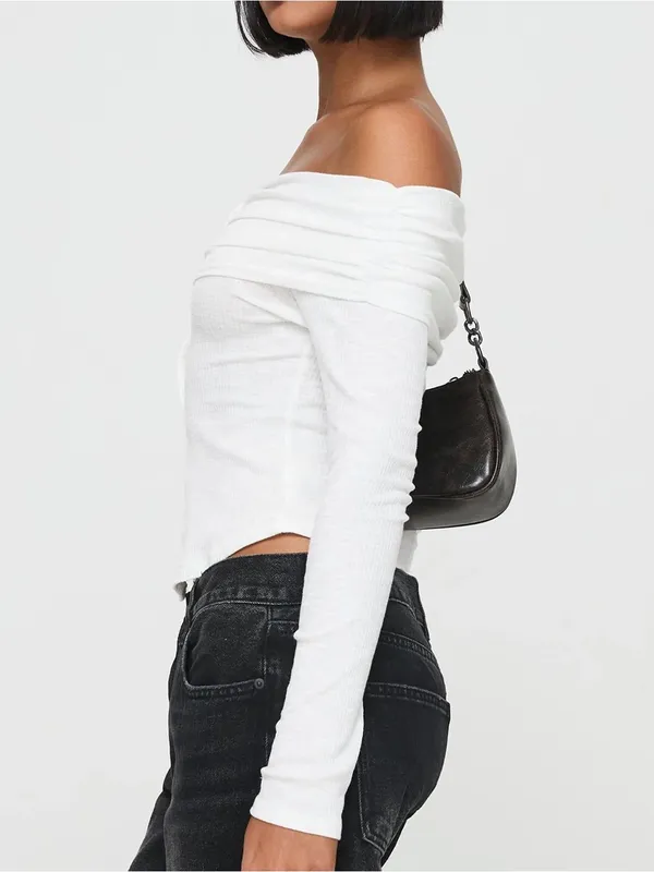 Princess Polly Victorea Off The Shoulder Long Sleeve White Top M - Image 2