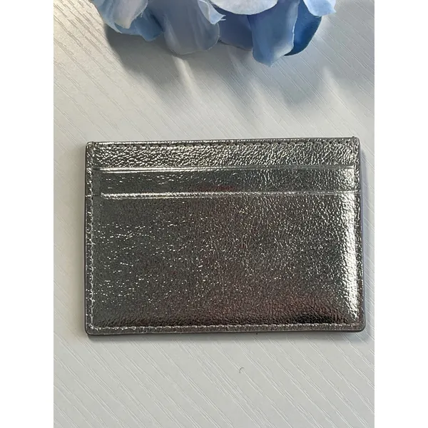 Kate Spade‎ New York Metallic Silver Leather Card Holder Wallet Gold Logo Logo - Image 3