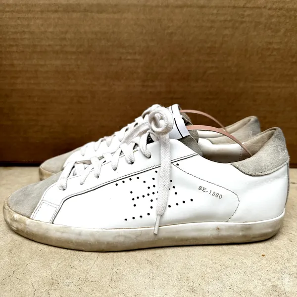 Sam Edelman Aubrie Sneakers Suede Leather Lace Up Perforated White Greige 7.5M - Image 4