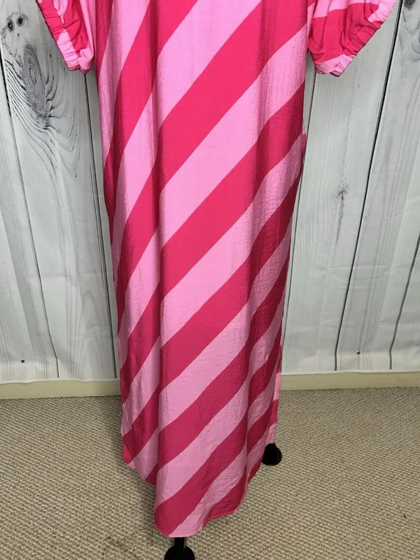 Entro Women’s Maxi Shirt Dress Sz S Diagonal Striped Collared Short Sleeve Pinks - Image 9