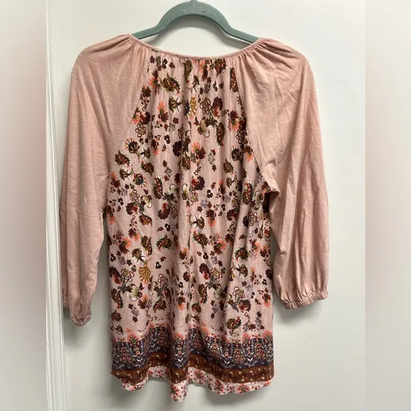 Vintage America Pink Floral Boho Peasant Style Tunic Blouse - Image 2