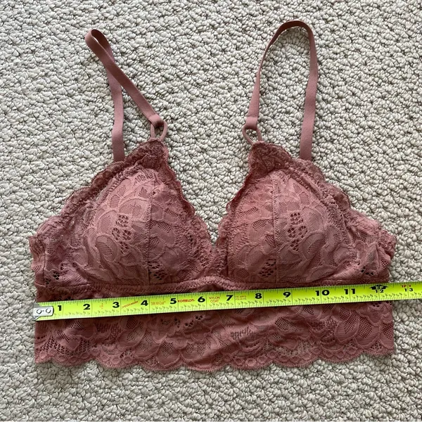 Aerie Dusty Coral Rose Lace Triangle Bralette XS - Image 5