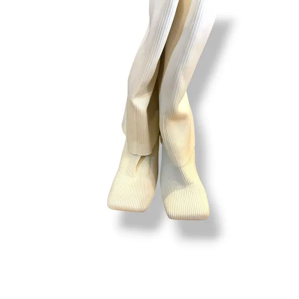 Cream Ribbed Knit Thigh High Boots Square Toe Stiletto Heel Size 9 - Image 3