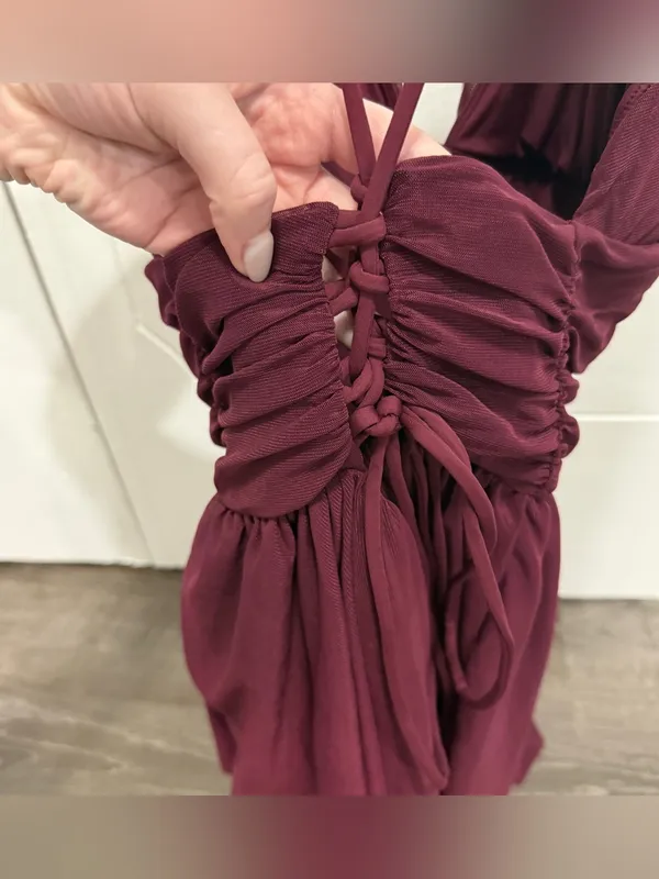 NWOT Halara Red Lace Up Mesh Layered Mini Dress - Image 7