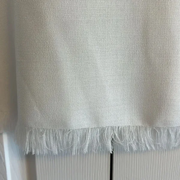 After Market Women’s White Tank Top with Blue Thin Straps and Fringe Bottom - Image 2