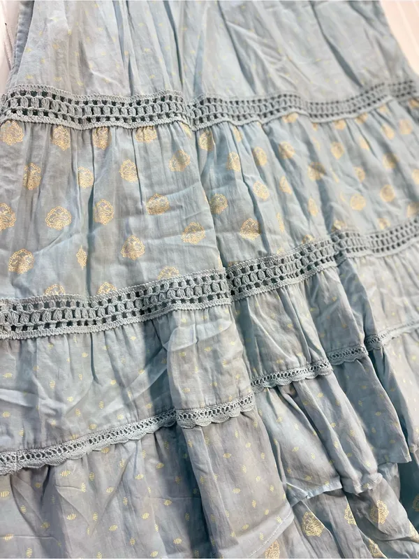 Pilcro By Anthropologie Citrus Fruit Ruffled Eyelet Midi‎ Dress | Blue | Size L - Image 4