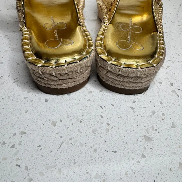 Jessica‎ Simpson Chandria Gold Metallic Snake Rhinestone Espadrille Sandals 10 - Image 5