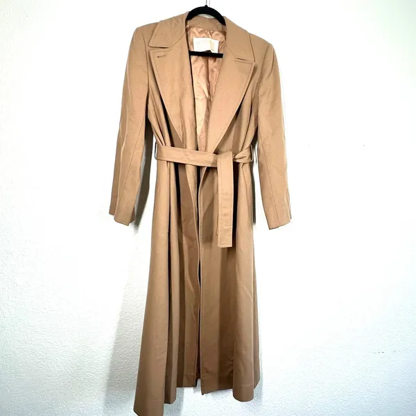 8/M Trench Coat Long Jacket Pendleton classic camel 100%pure virgin wool Vintage - Image 2