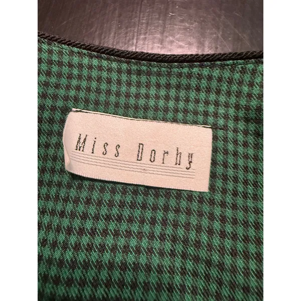 Miss Dorby‎ Vintage Green Houndstooth Cropped shirt Gold Crest Buttons - Image 2