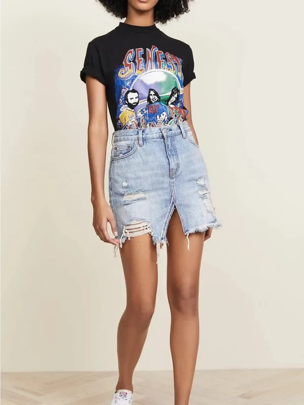 We The Free Relaxed & Destroyed Light Blue Distressed Denim Mini Skirt Classic - Image 7