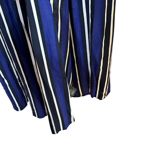 Maeve Anthropologie Navy Blue White Striped Wide Leg Pants High Rise Viscose M - Image 4