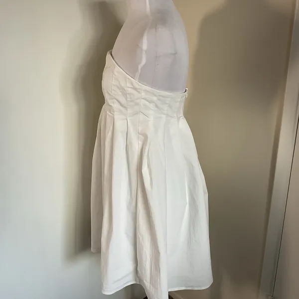 Commense White Strapless Mini Dress Large L Cotton Blend Structured Minimalist - Image 6