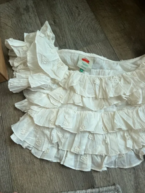 Farm Rio White Ruffled Crop Top XS - Image 5