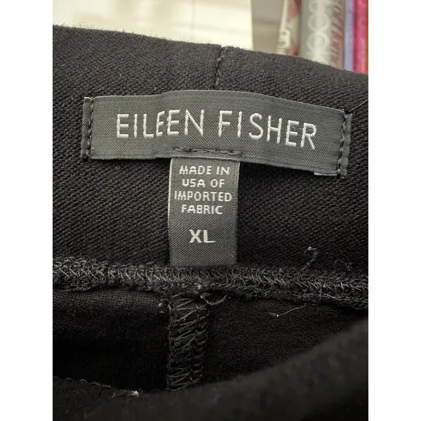 Eileen Fisher Straight Wide Leg Jersey Pants Women's Large‎ Black Stretch #YZ3-4 - Image 2