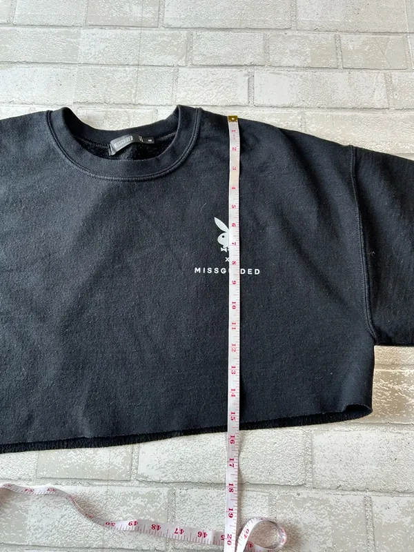 Missguided Black Cropped Crew Sweatshirt with White Logo - Image 4