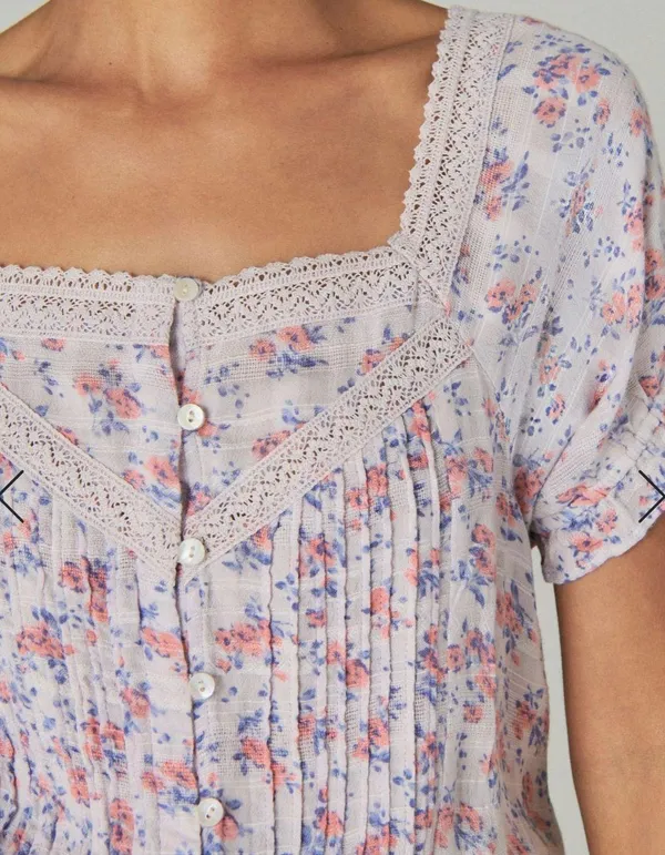 Lucky Brand 7W46342 Lilac Multi Floral Short Sleeve Peasant Top $69.50 EUC M - Image 12