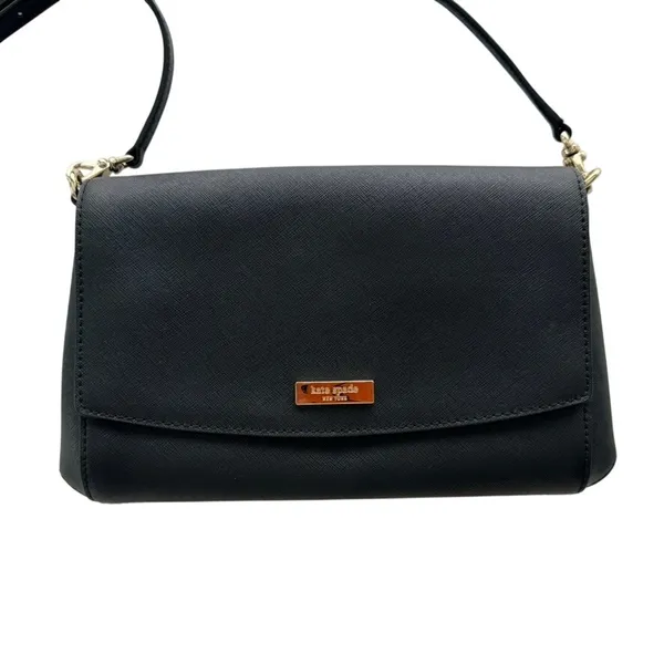 Kate Spade Laurel Way Greer Crossbody Purse Black Leather Chain Large Clutch - Image 4