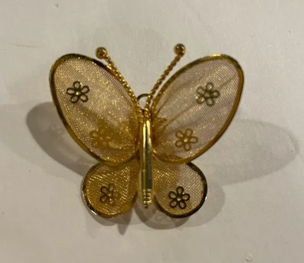 Adorable Little golden butterfly mesh pendant pin vintage - Image 5
