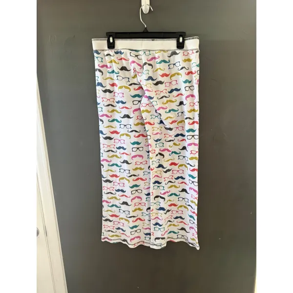 PJ Salvage‎ Womens Mustache Glasses Thermal Waffle Knit Pajama Set White Medium - Image 5